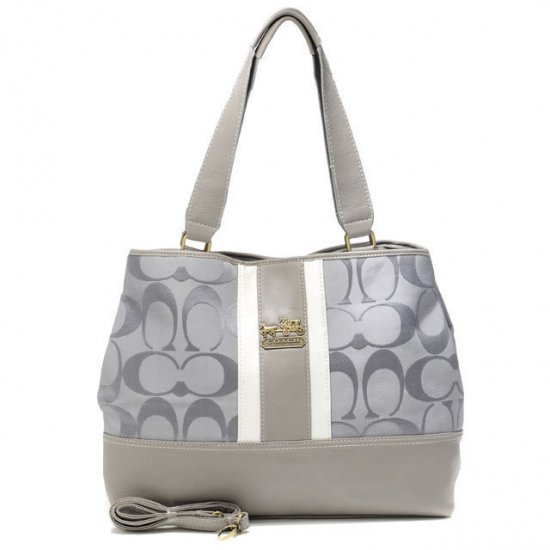 Coach Hamptons Weekend Signature Stripe Large Grey Totes AEY - Click Image to Close
